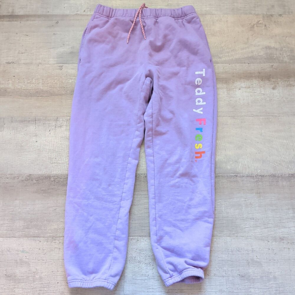 Teddy Fresh Joggers Sweatpants Size M 100% Cotton Soft Purple Logo Unisex